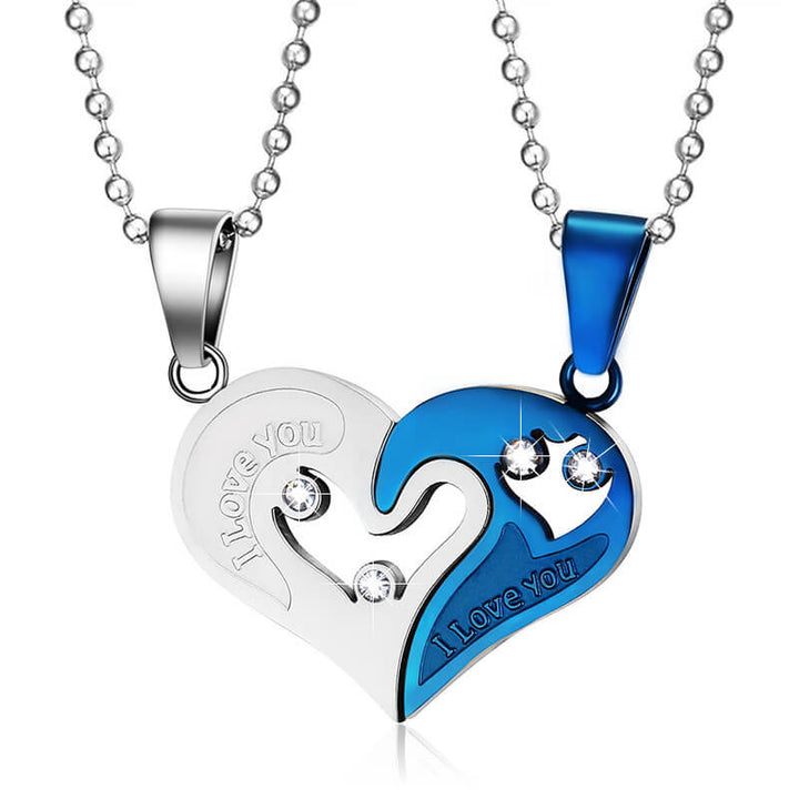Blue Puzzle Heart Couple Necklaces