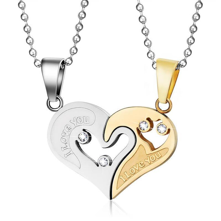 "I Love You" Puzzle Heart Necklaces for Couples