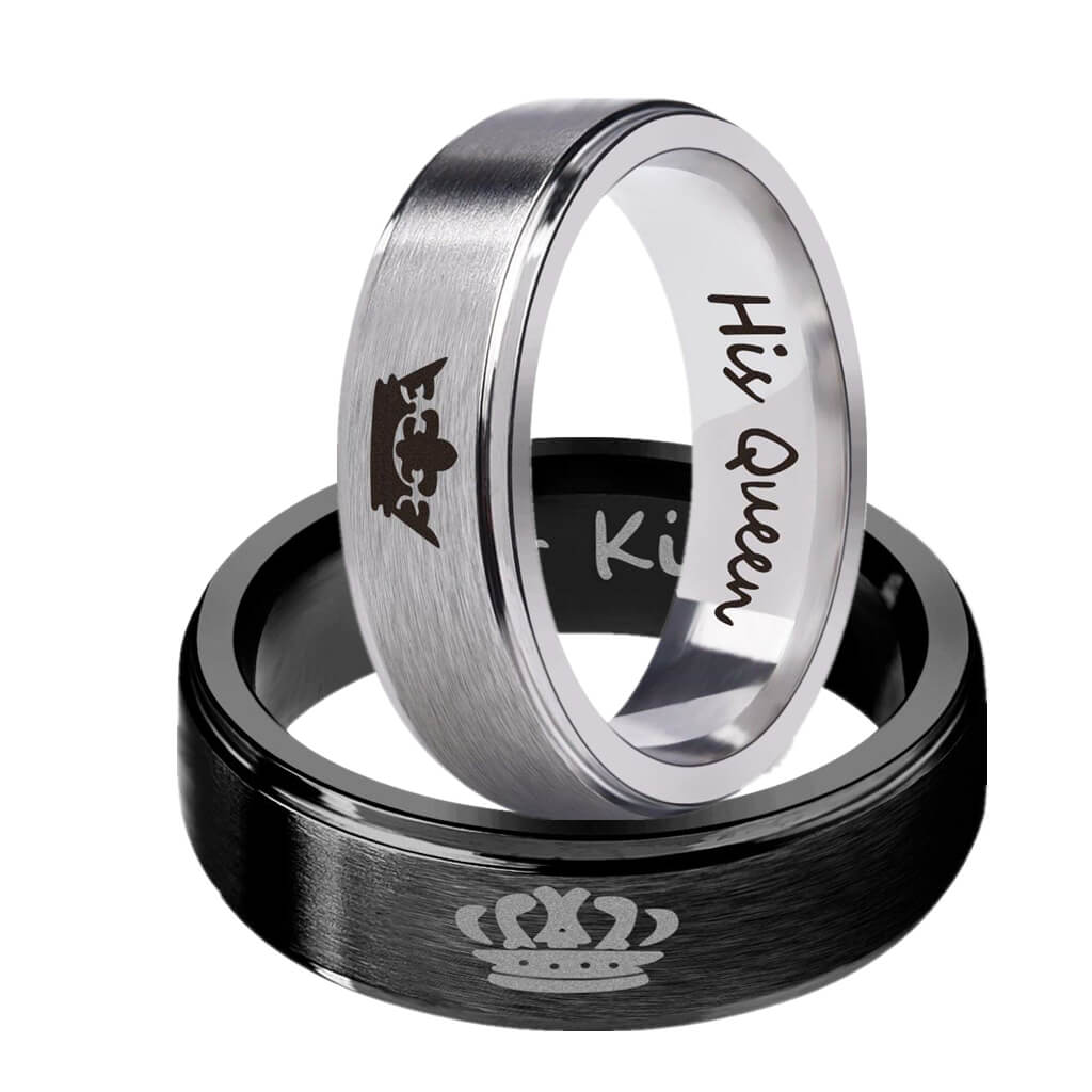 Tow Black Color Her King His Queen Couple Rings In Stainless Steel wit