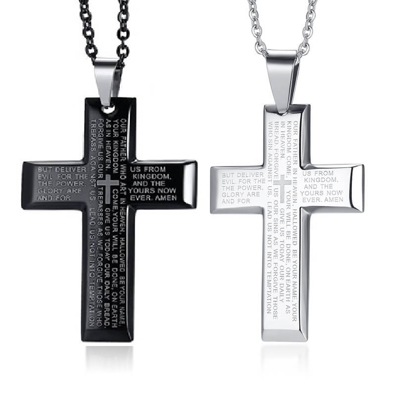 Unisex Cross Necklaces for Women and Men Prayer Engraved