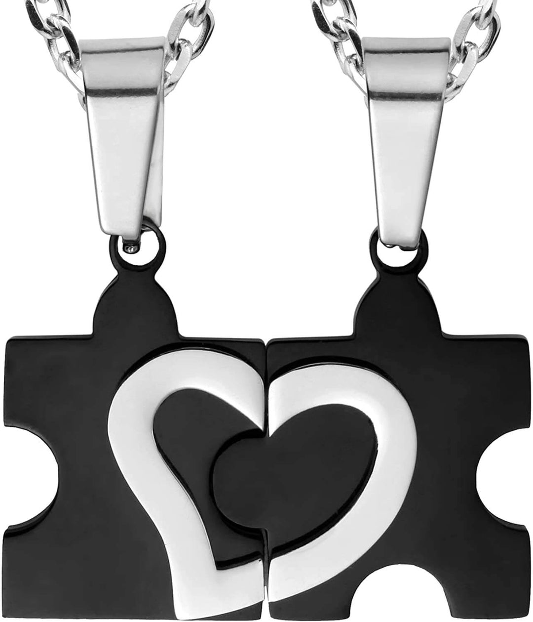 Couple His & Hers Puzzle Heart Necklaces