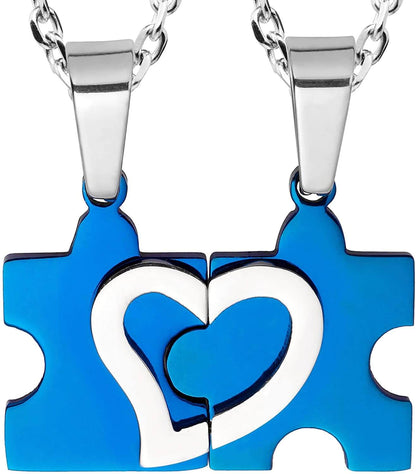 His & Hers Puzzle Heart Matching Couples Necklace Set