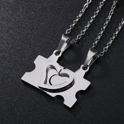 His & Hers Puzzle Heart Matching Couples Necklace Set