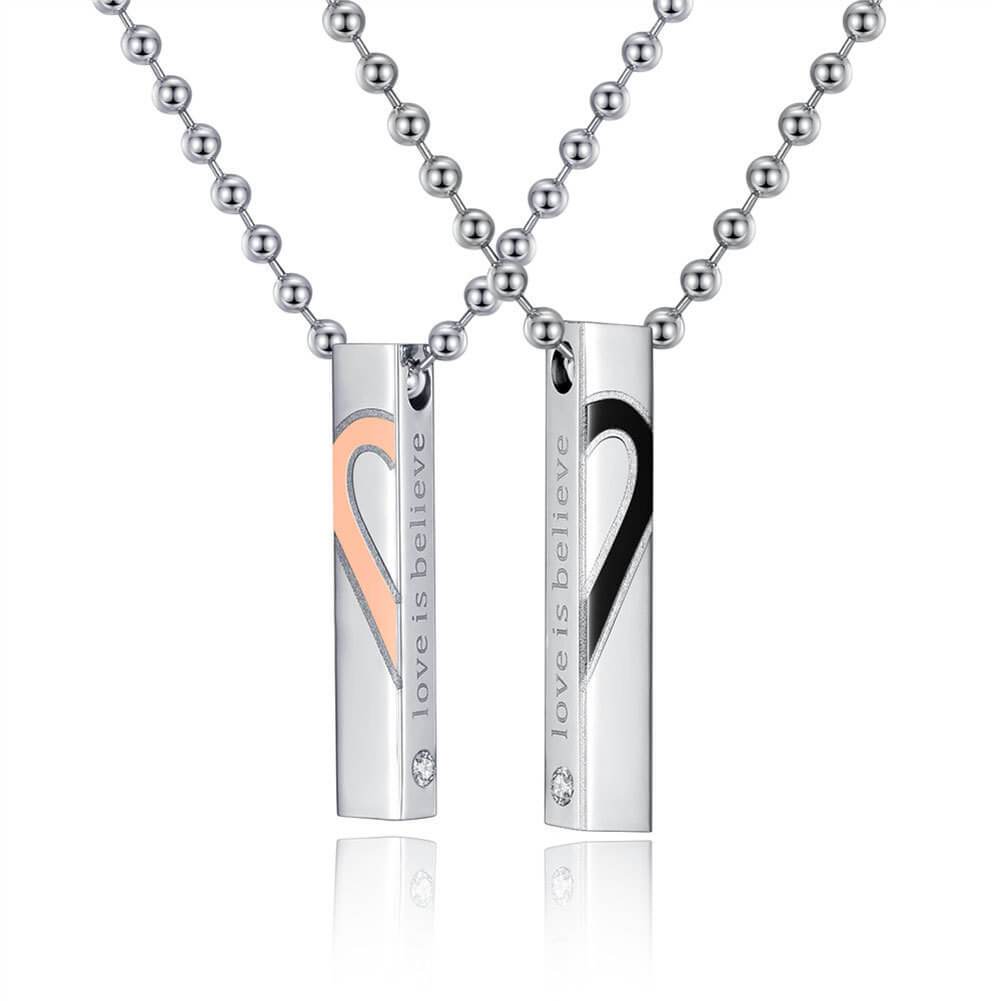 Her King His Queen Puzzle Heart Couple Necklaces