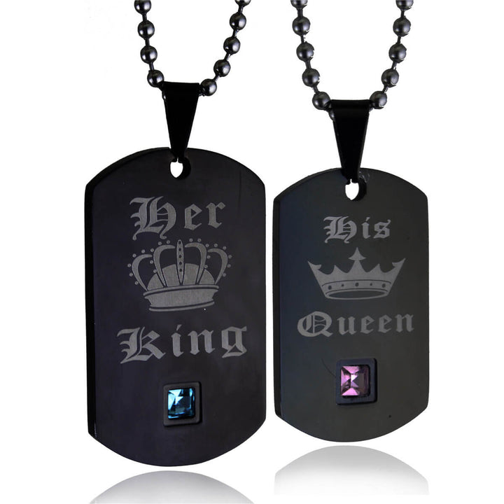 Her King His Queen Tag Necklaces for Couple