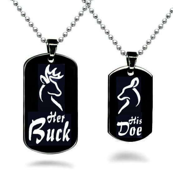 Her Buck & His Doe Couple Dog Tag Necklaces