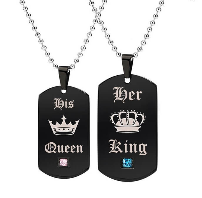 Her King His Queen Tag Necklaces for Couple