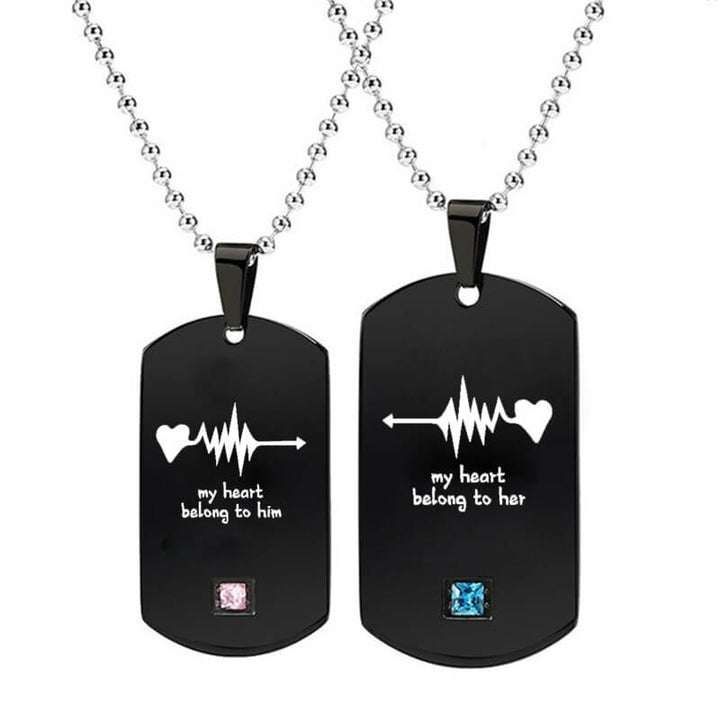 Black Couple Heartbeat Necklaces