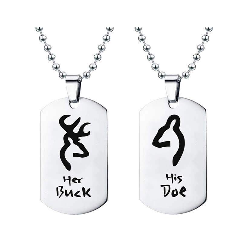 Her Buck & His Doe Couple Tag Necklaces