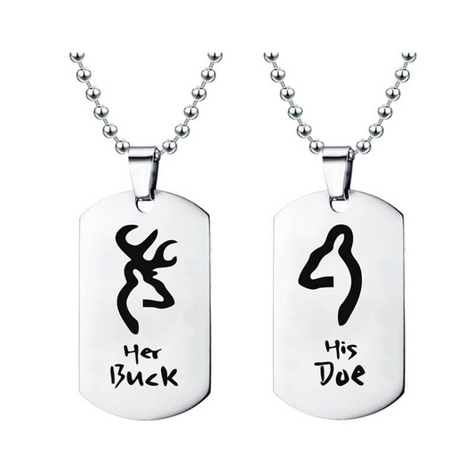 Her Buck & His Doe Couple Tag Necklaces