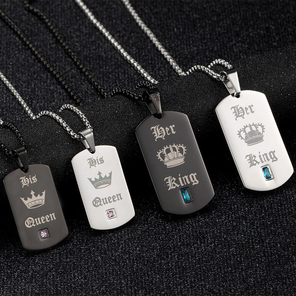 Her King His Queen Necklaces Engraved