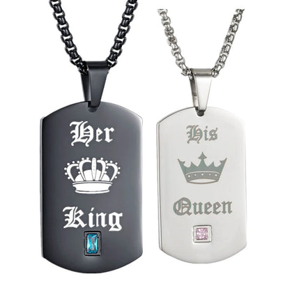 Her King His Queen Black Tag Necklace