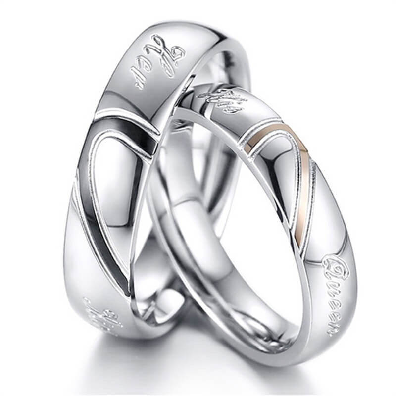 Heart Puzzle His Queen Her King Promise Rings for Couple