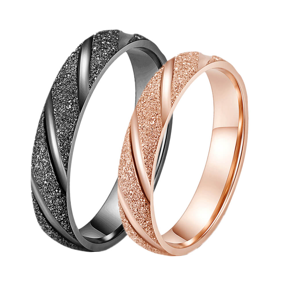 Engravable Titanium Silver and Rose Gold Cross Couple Rings