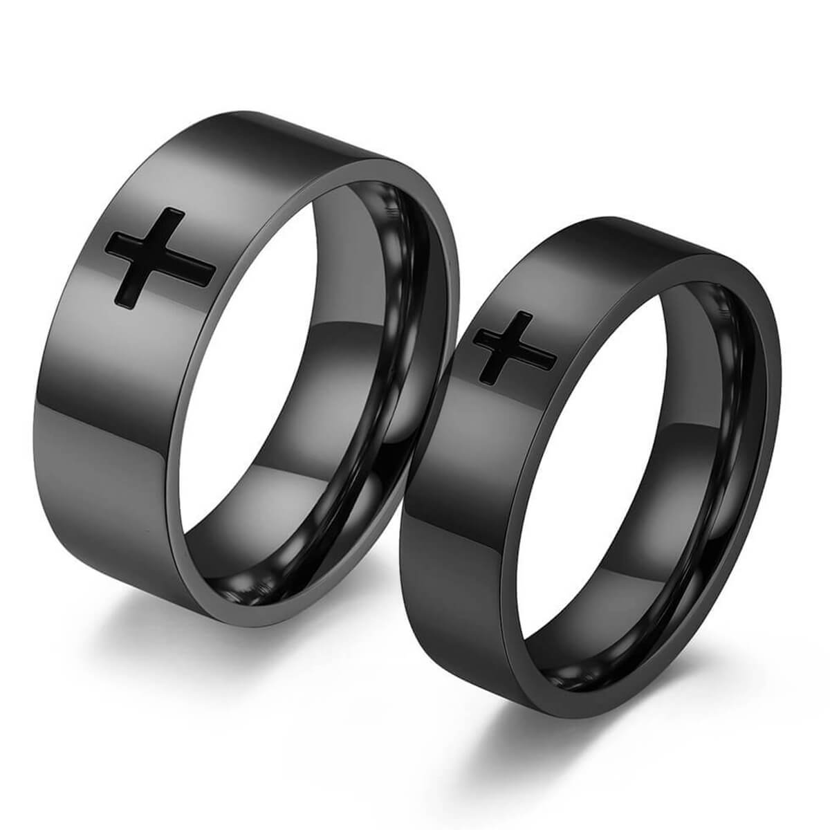 Black Engrave Cross Couple Rings