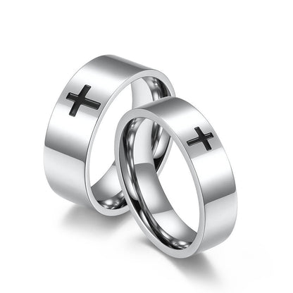 Black Engrave Cross Couple Rings