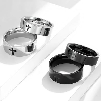 Black Engrave Cross Couple Rings