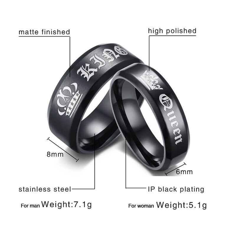King & Queen Black Couple Promise Rings