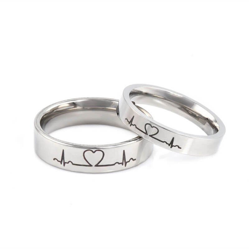 Lover Heartbeat Promise Rings for Couples Titanium Steel