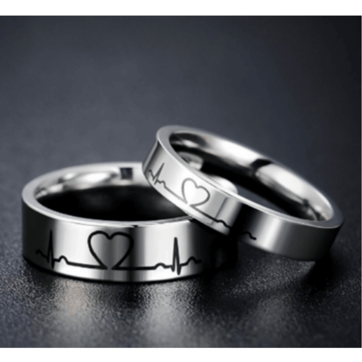Lover Heartbeat Promise Rings for Couples Titanium Steel