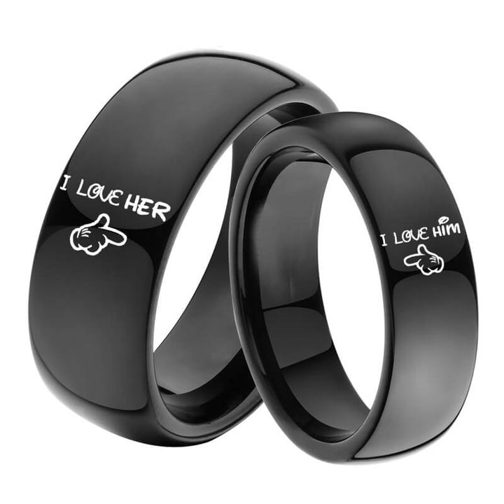 Black Her and His Promise Rings for Couple