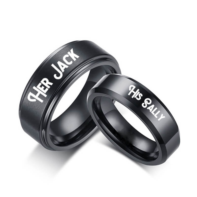 His Sally and Her Jack Black Promise Rings