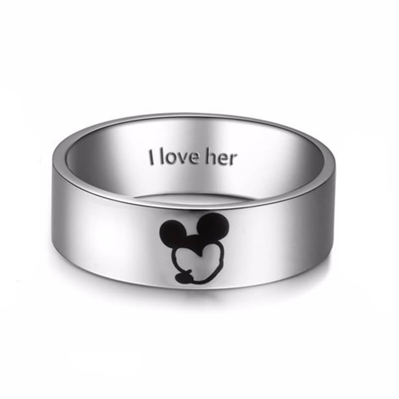 Titanium Kissing Mickey and Minnie Couple Rings