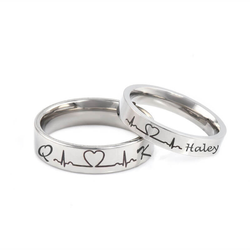 Lover Heartbeat Promise Rings for Couples Titanium Steel