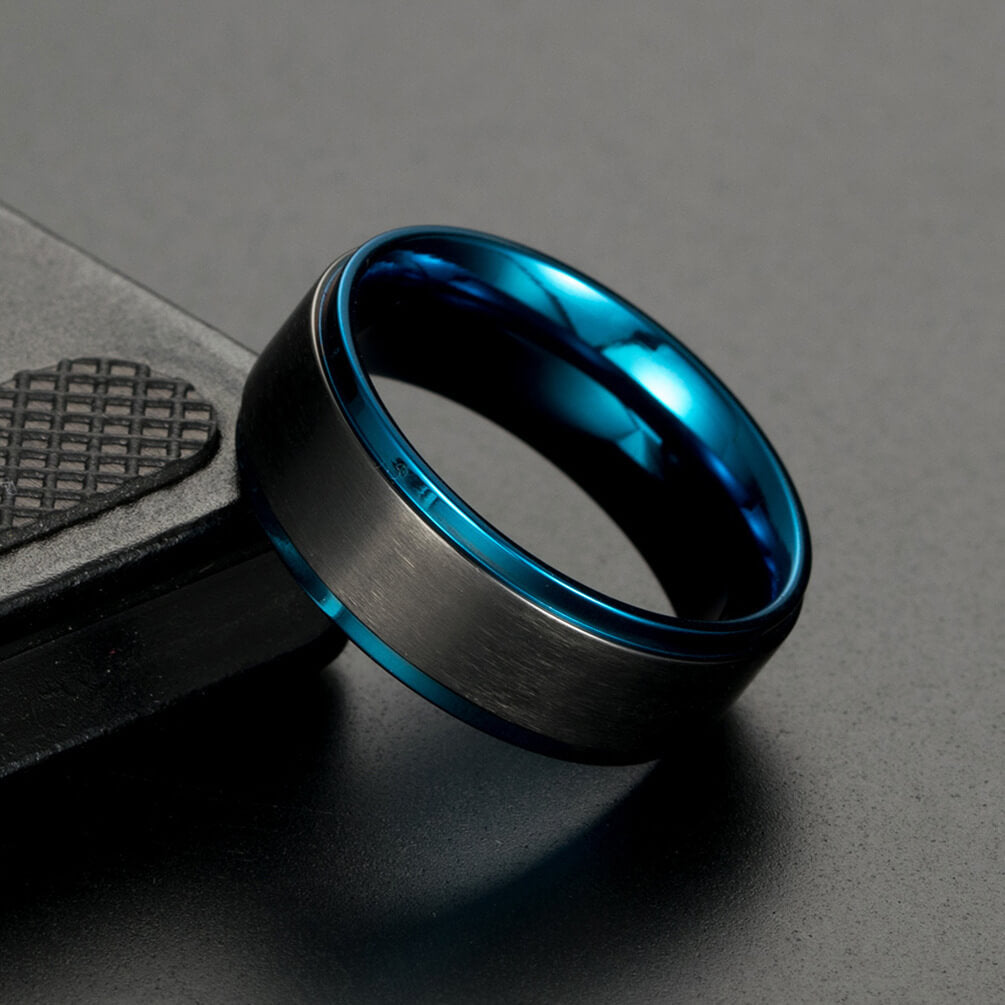 Blue Promise Ring for Men Titanium Steel Wedding Bands Male – GardeniaJewel