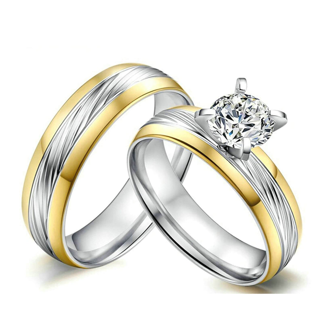 Two-Tone Her and His Promise Rings for Couples