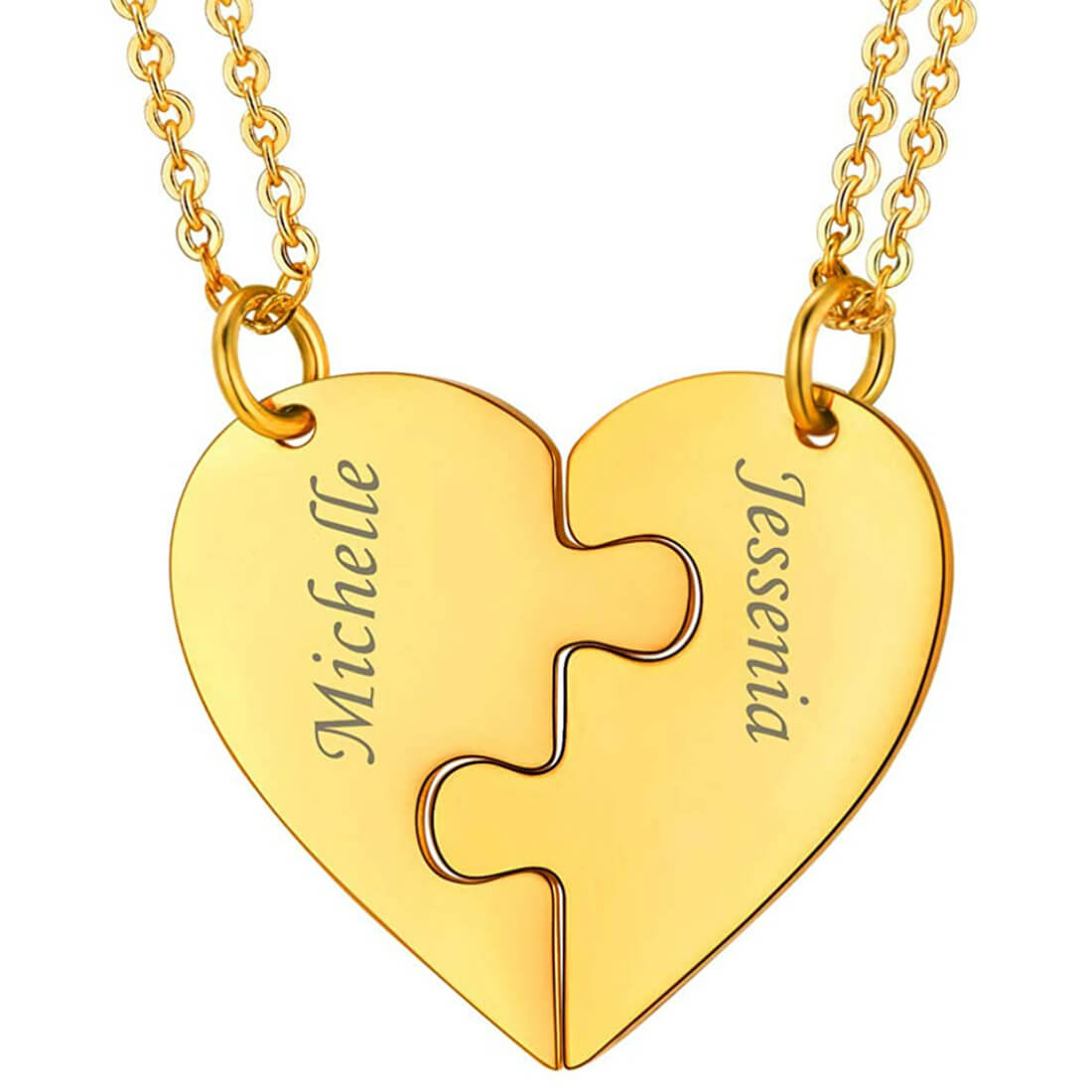 Puzzle Heart Couple Engraved Necklaces