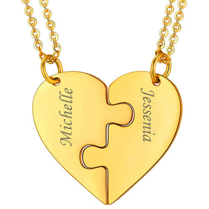 Puzzle Heart Couple Engraved Necklaces