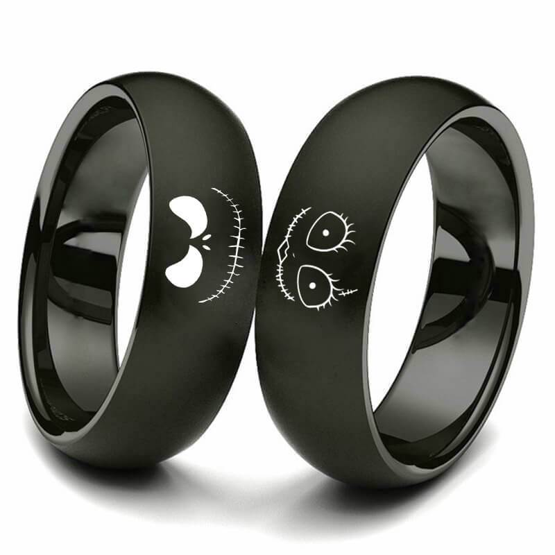 Jack and Sally Promise Rings for Couples Black Wedding Bands – GardeniaJewel