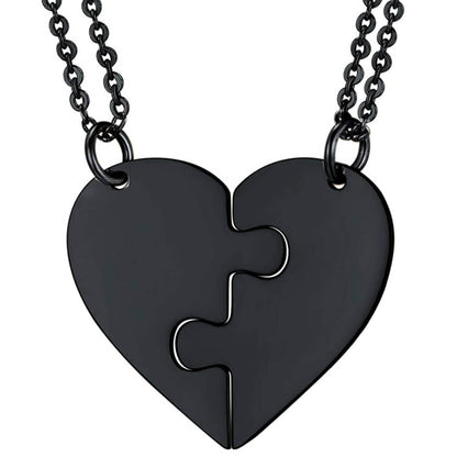 Puzzle Heart Couple Engraved Necklaces