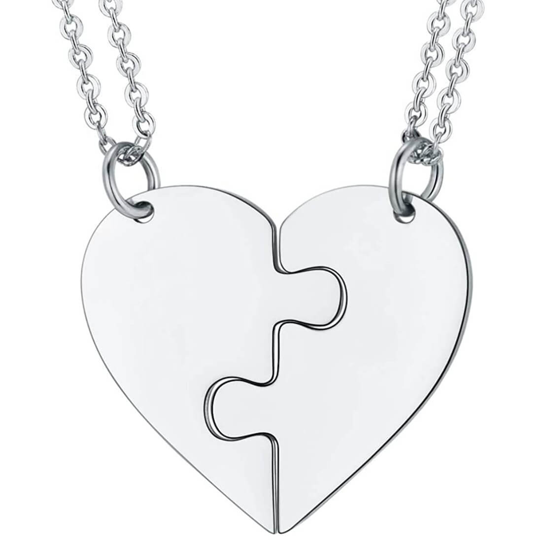 Puzzle Heart Couple Engraved Necklaces
