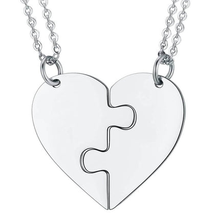 Puzzle Heart Couple Engraved Necklaces