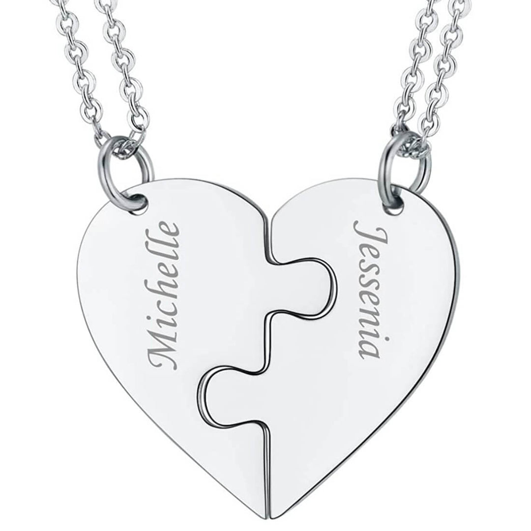 Puzzle Heart Couple Engraved Necklaces